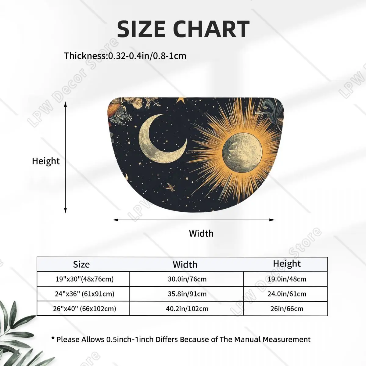 Trendy Sun Moon Boho Cosmos Astrology Flannel Half Round Doormat Non Slip Bathroom Mat Absorbent Floor Carpet for Home Bedroom