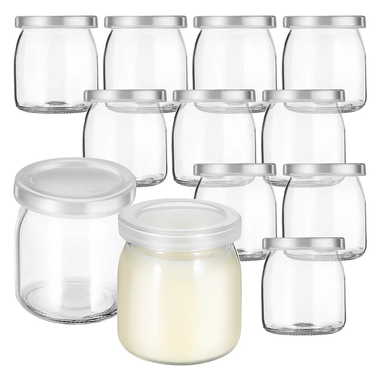 12Pcs High Temperature Resistant Glass Pudding Jars Sealed Lids for Desserts Yogurt Mousse Jelly Storage Cups Pudding Cups