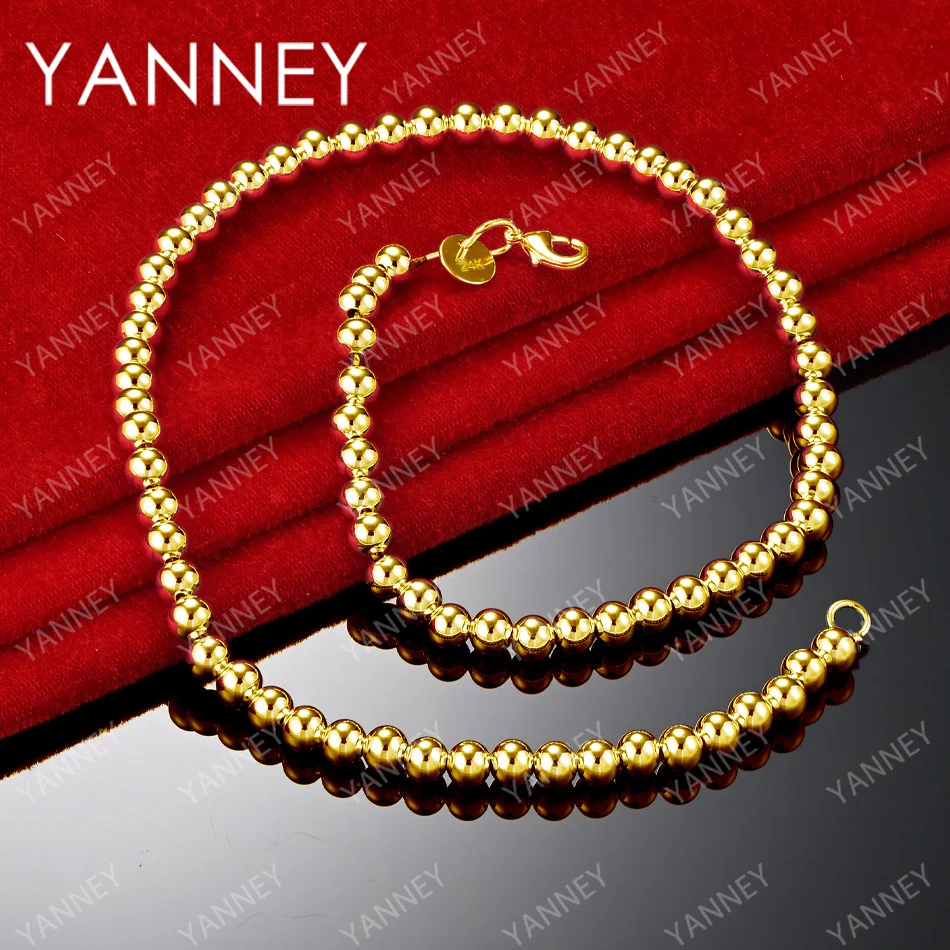 Charm 18K Gold 18 Inches 6MM Bead Chain Necklace For Women Men Fashion Wedding Party Favor Jewelry Accessories