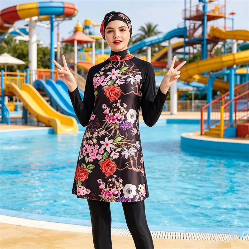

3Pcs Women Muslim Burkini Islamic Hijab Swimsuit Modest Conservative Maillot De Bain Burkini Femme Musulmane Bathing Suit