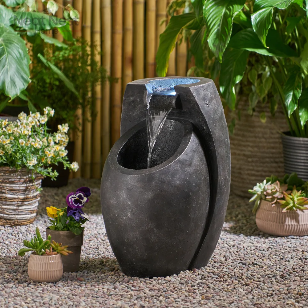 

Weather Resistant Floor Fountain with LED Light,WATERFALL FLOW,Modern and fashionable design,backyard, garden,Outdoor,Multi-Gray