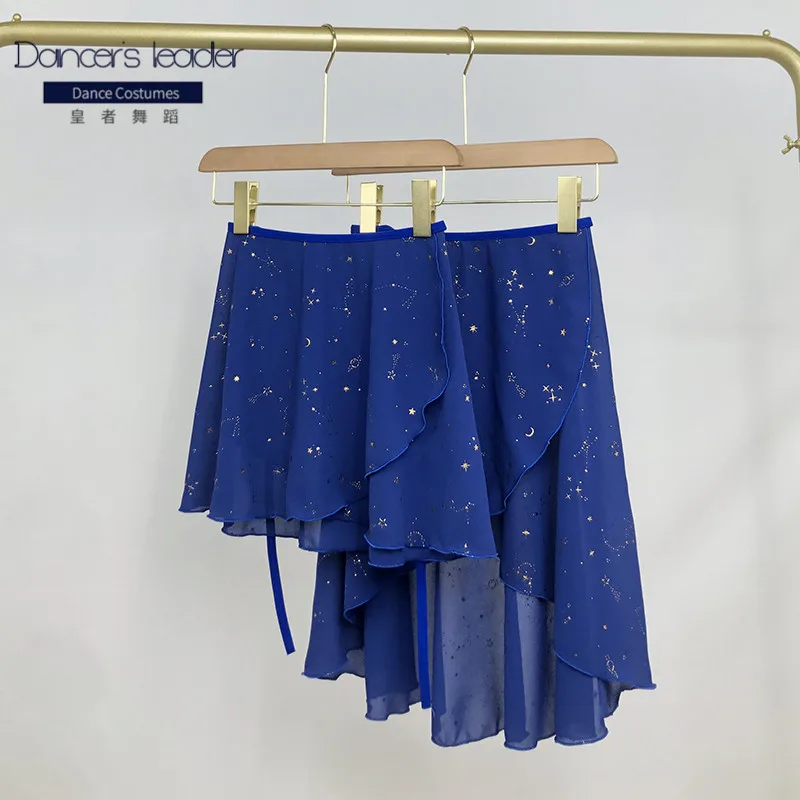 Ballet Skirt Lace Up Gilded Adult Blue Gauze Women's Dance Skirt Gymnastics Practice Skirt Adult Ballet Lyric Skirt