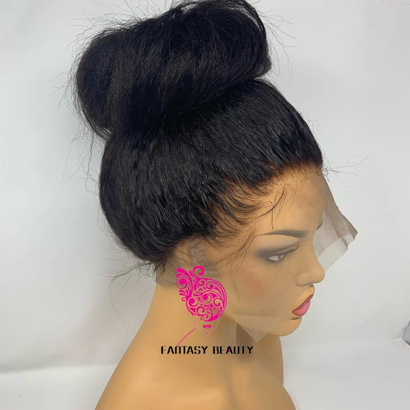 Natural preto luz yaki em linha reta 13x4 parte profunda frente do laço perucas de cabelo sintético para preto feminino pré arrancado perucas do laço cabelo do bebê