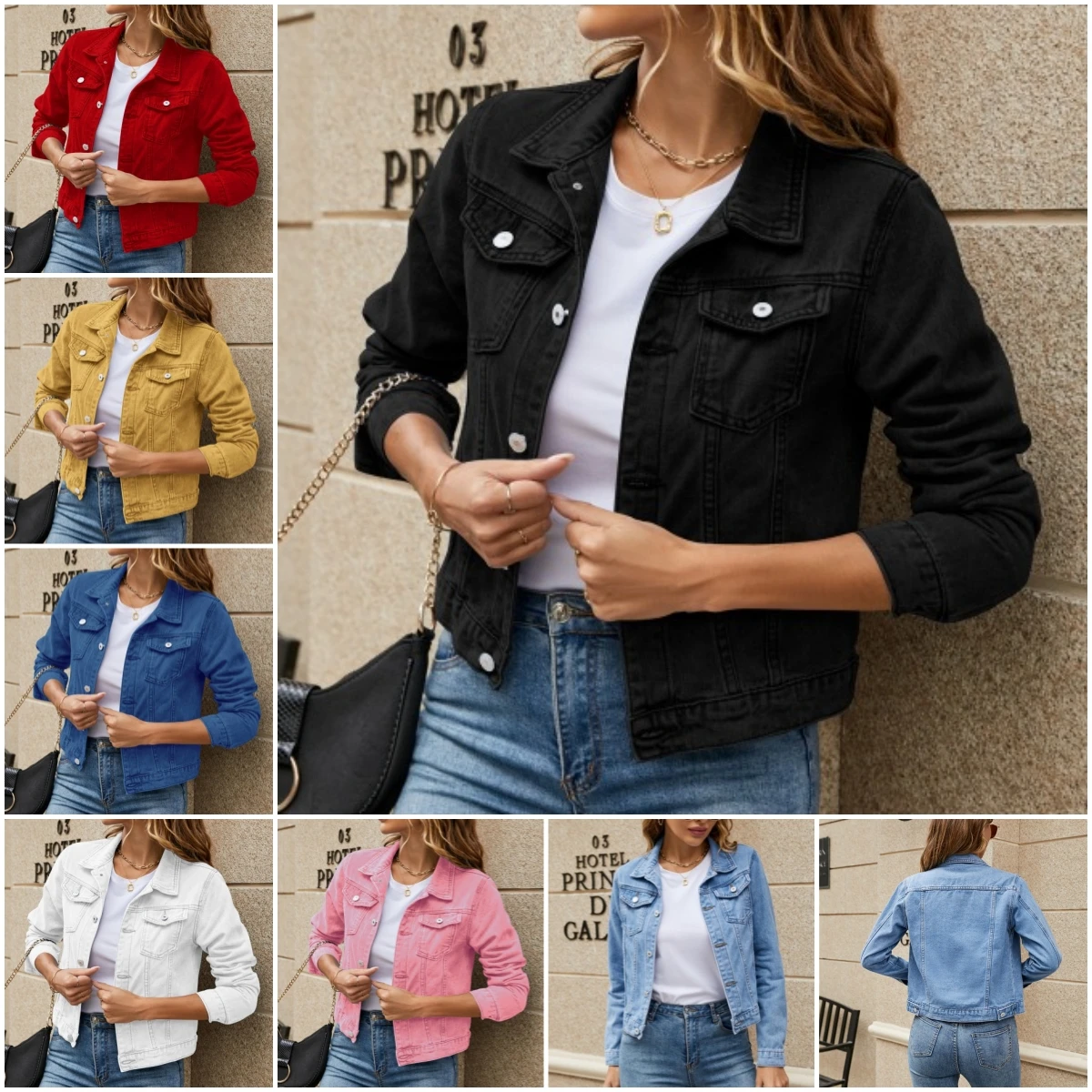 

Women's Denim Short Jackets Coat Turn Down Collar Single Breasted Cardigan Coats Washed Button Solid Loose Pockets Streetwear