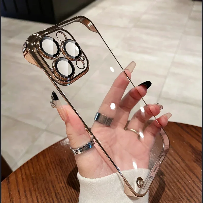 Luxuriöse, rahmenlose, transparente Hülle für iPhone 17, 16, 15, 14, 13, 12 Pro Max Plus, Glas-Kameraschutz, ultradünn, hart, PC – Detail 9