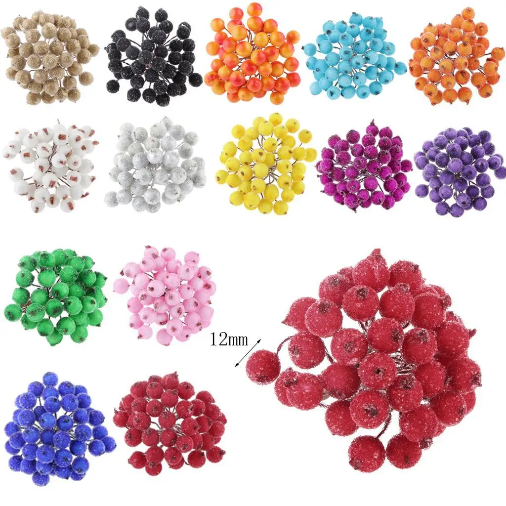 200 pz Mini natale smerigliato frutta bacca agrifoglio fiore artificiale per la festa di natale a casa decorazione fai da te