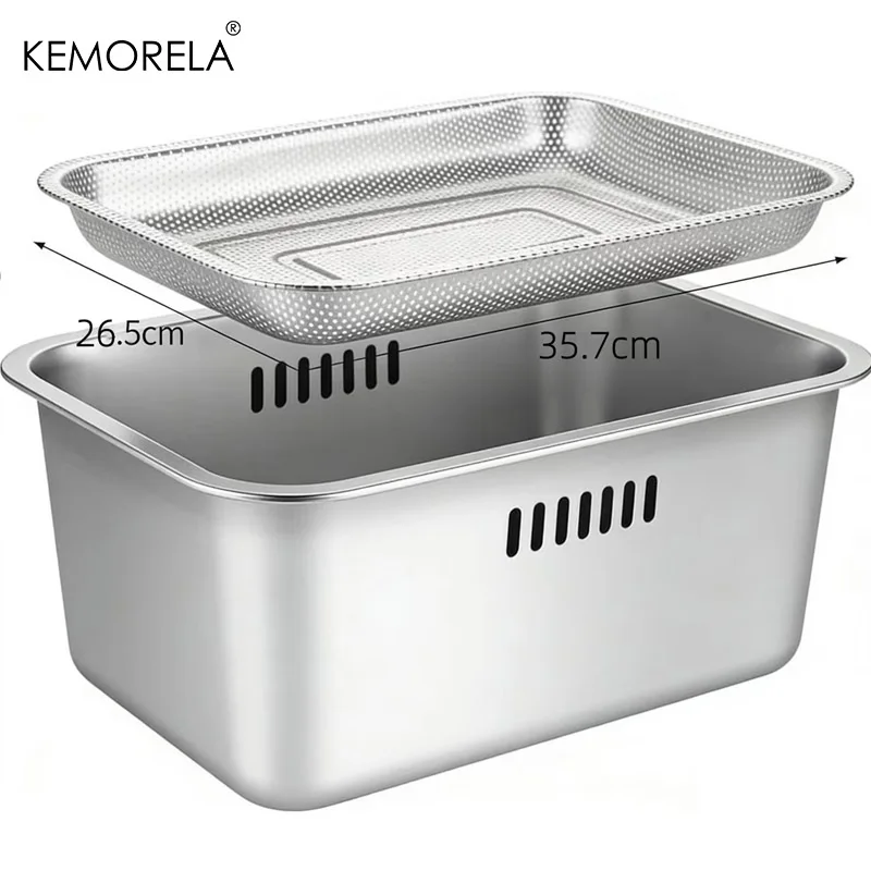 Stainless Steel Washing Bowl 10L - Portable Large Dishpan with Filter Screen Multipurpose Kitchen Sink Basin for Vegetable Fruit view 6