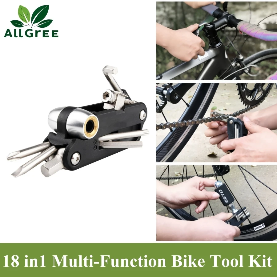 

18 in1 Multi-Function Bike Tool Kit CO2 Inflator Portable Multi Tool for Bike Cycling Repairmen Bike Enthusiasts
