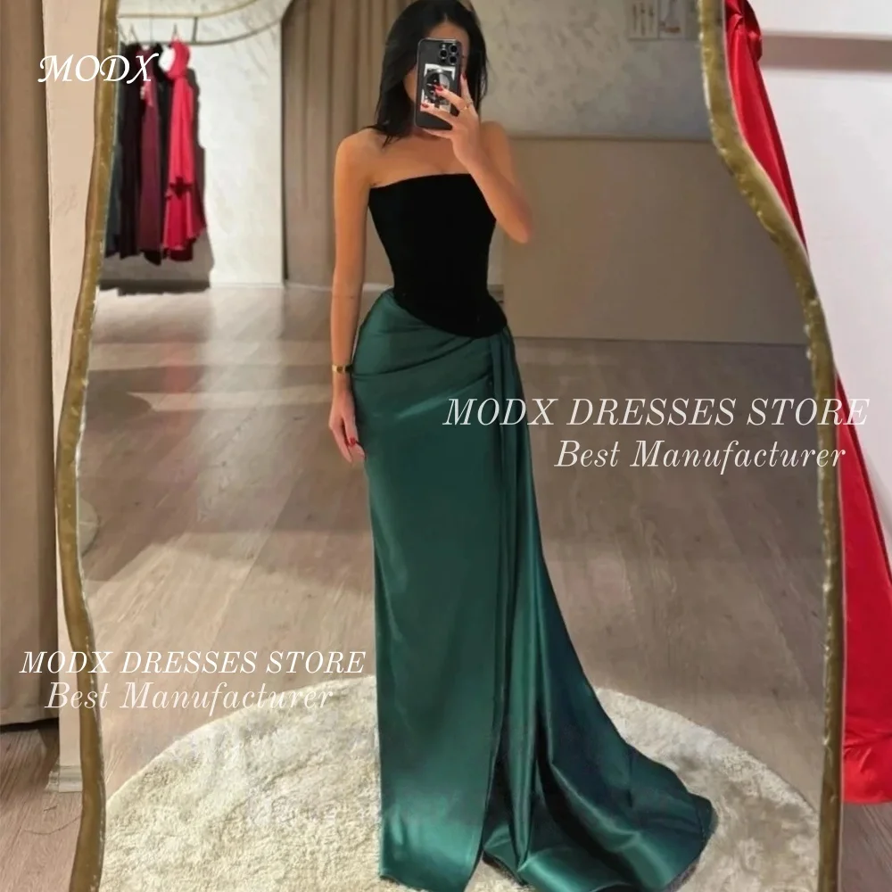 

MODX Mermaid Velvet/Satin Evening Party Gown Strapless Sleeveless Prom Dress Split Formal Occasion Dress Customized