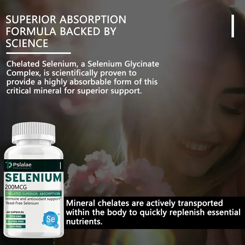 Selenium 200 Mcg – Yeast-Free Chelated Amino Acid Complex – An Essential Trace Mineral with Superior Absorption