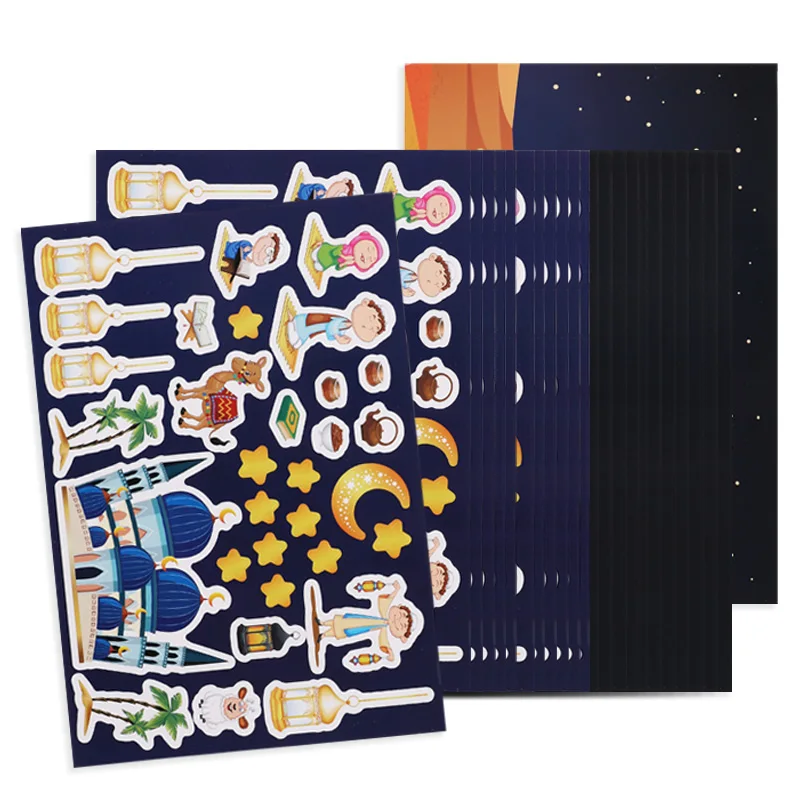 

12Pcs Eid Mubarak DIY Sticker Ornament Ramadan Decoration Kid Puzzle Game Toy Islam Muslim Party Ramadan Home DIY Decor Stickers