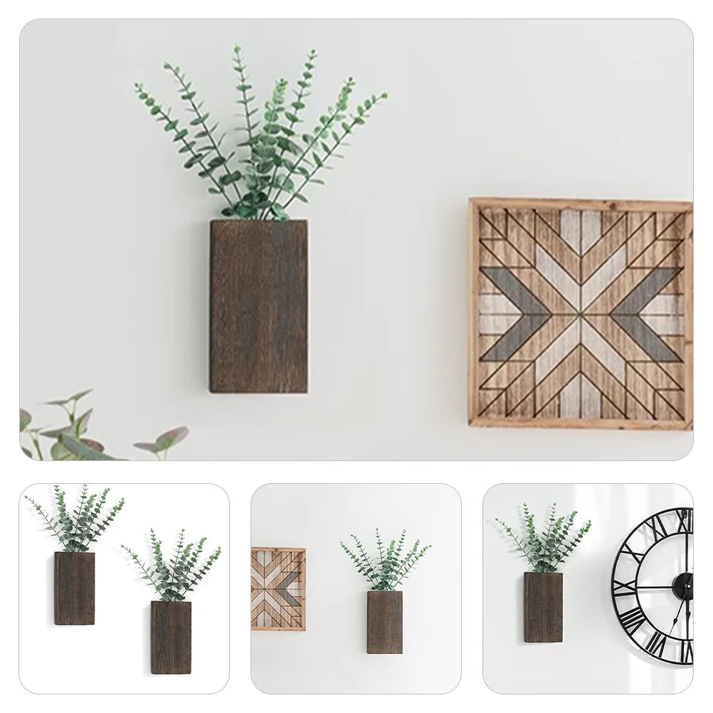 

1Set Wooden Planter with Artificial Plants Door Hanging Basket Home Office Decor Realistic Simulation Faux Greenery