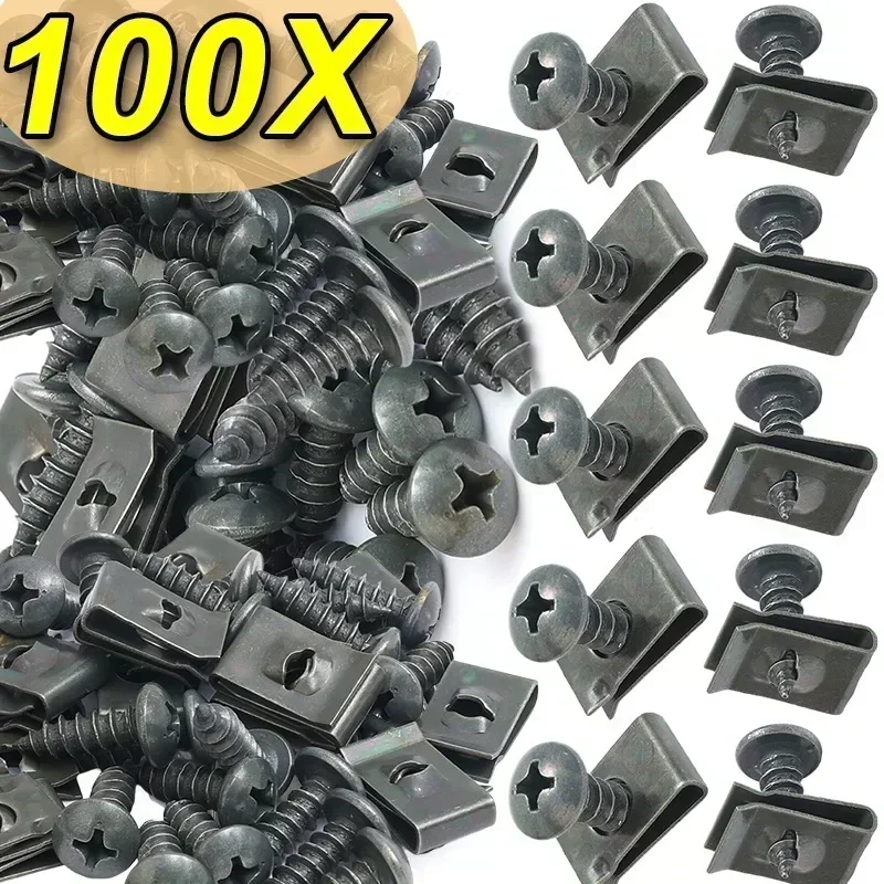 Car Self-tapping Screws Fasteners Metal U-clips Black Phillips-head Conversion Spacers for Fixing Automotive Bumper Wing Bases