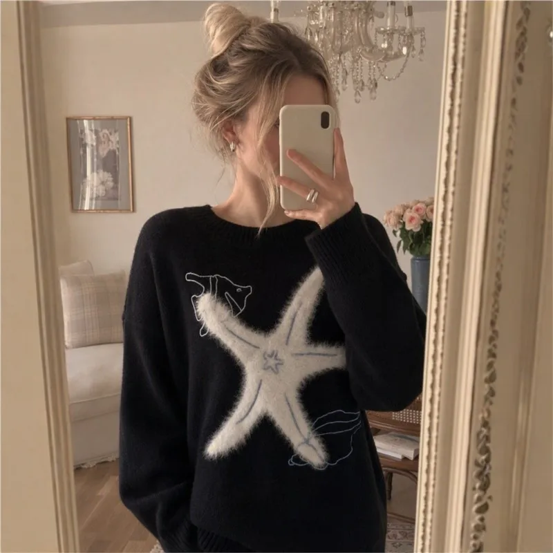 MsChuh Women's Jumper Comfortable All-match Loose Simple Style Sweater Commuting Fresh And Sweet Homewear Daily Printed Contrast 4