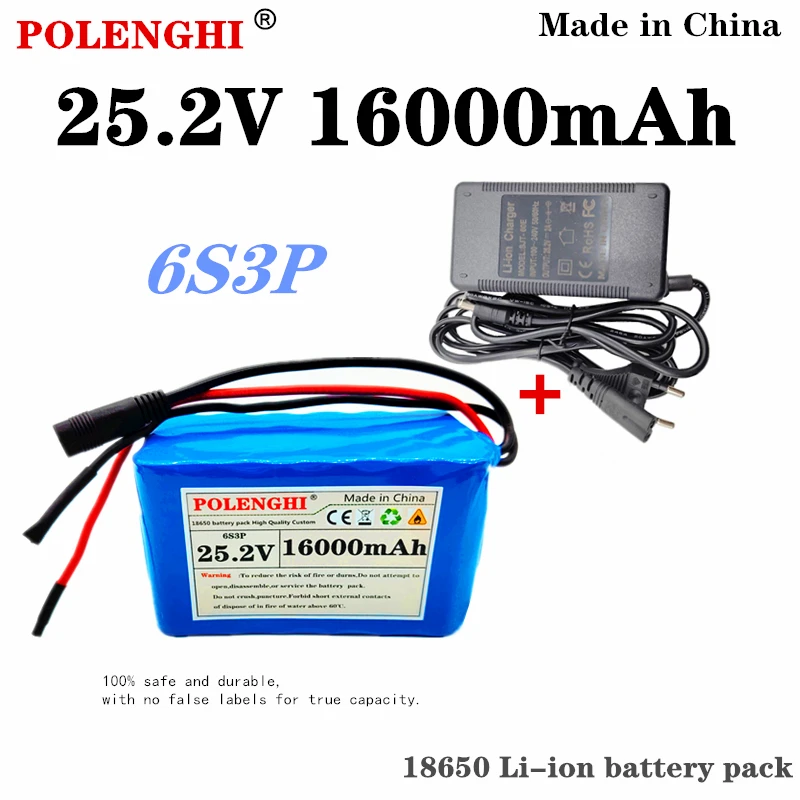 

100% High Quality 6S3P 25.2V 12000-16000mAh 18650 Lithium ion Rechargeable Battery Pack with Built in BMS Protection Board