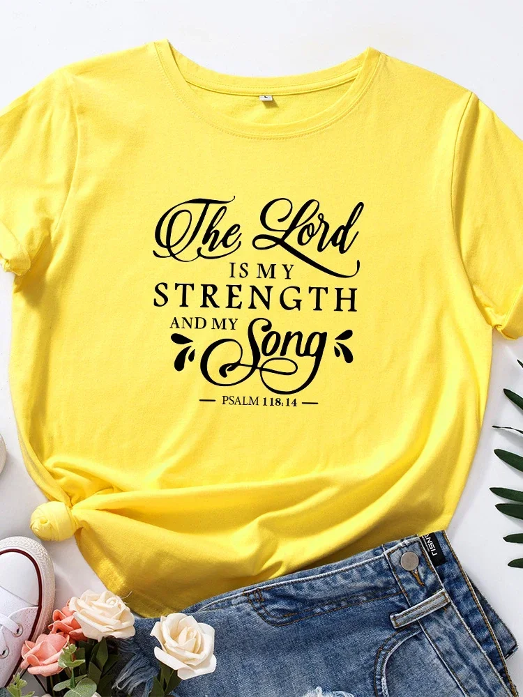 เสื้อยืดพิมพ์ลาย Lord IS My Strength เสื้อยืดคอกลมแขนสั้นทรงหลวมสำหรับผู้หญิงใส่ในฤดูร้อนเสื้อยืดลำลองเสื้อท่อนบน