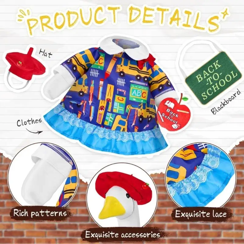 School Season Porch Display Outfit Set, Polyester Patterned Dress with Cap, Sign and Red Fruit Charm for Garden Entry Use, 87HA