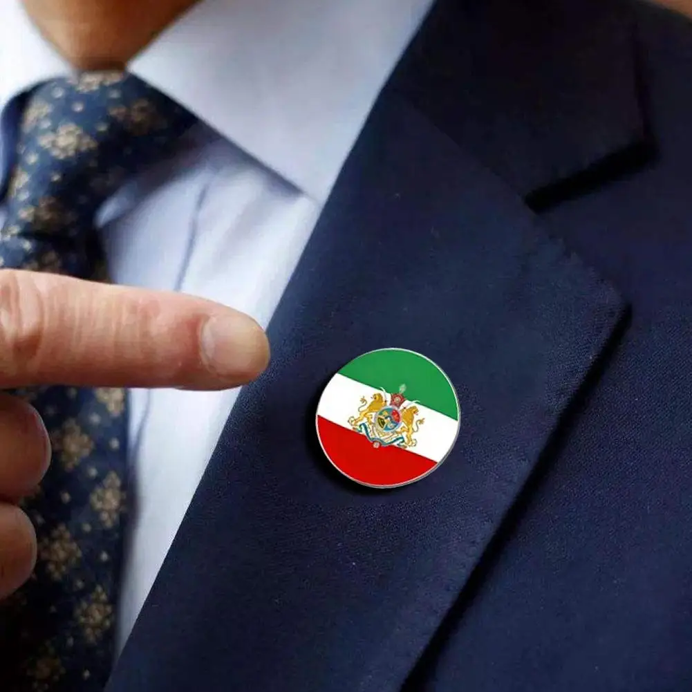 Historical Iran Persia Flag Badge Brooch Enamel Pins 4 Styles Available Men Women Stainless Steel Waterproof Flag Badge Gift