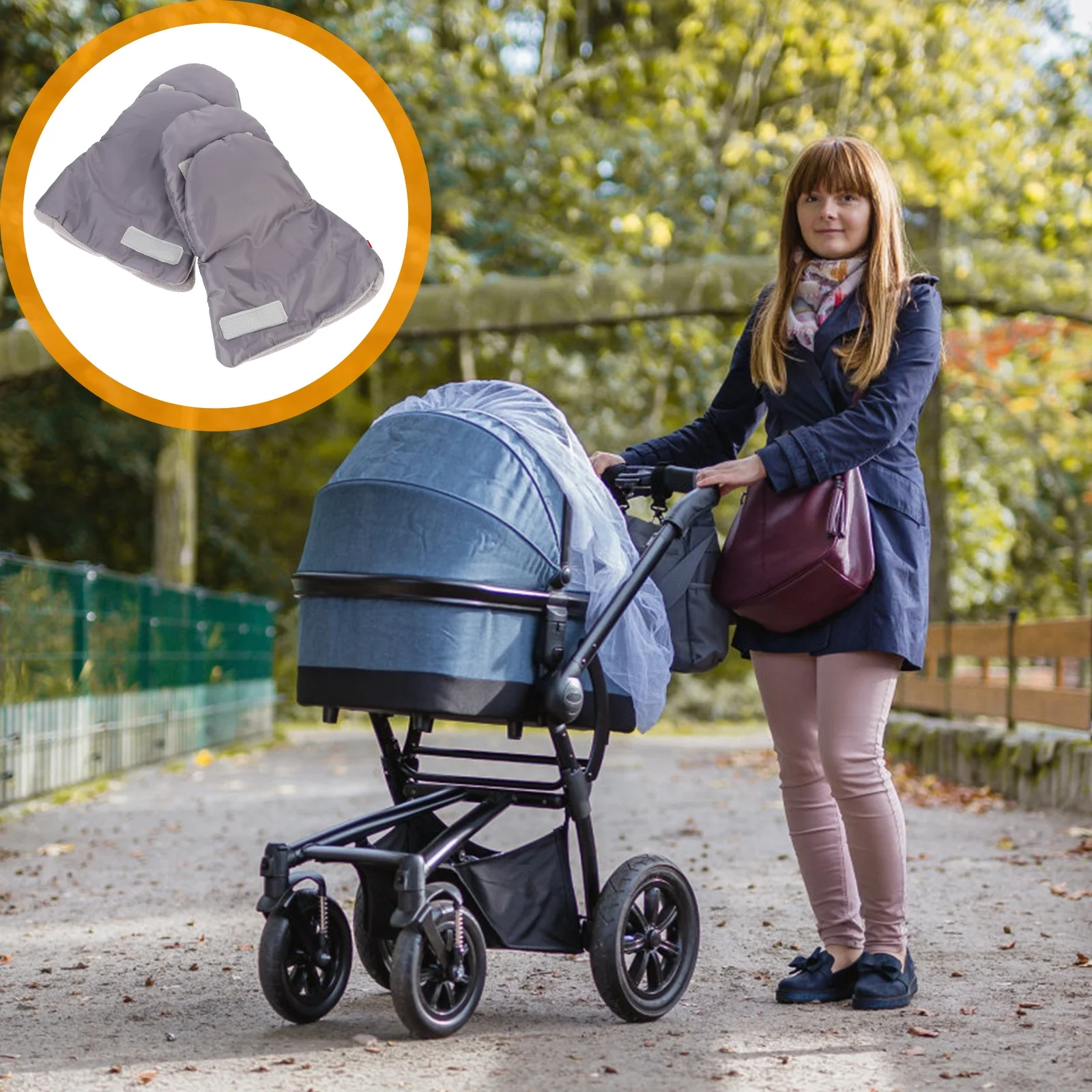 

1 Pair Warm Gloves Windproof Thickened Stroller Pushchair Hand Warmers Cart Gloves Waterproof Grey Stroller Hand Warmers