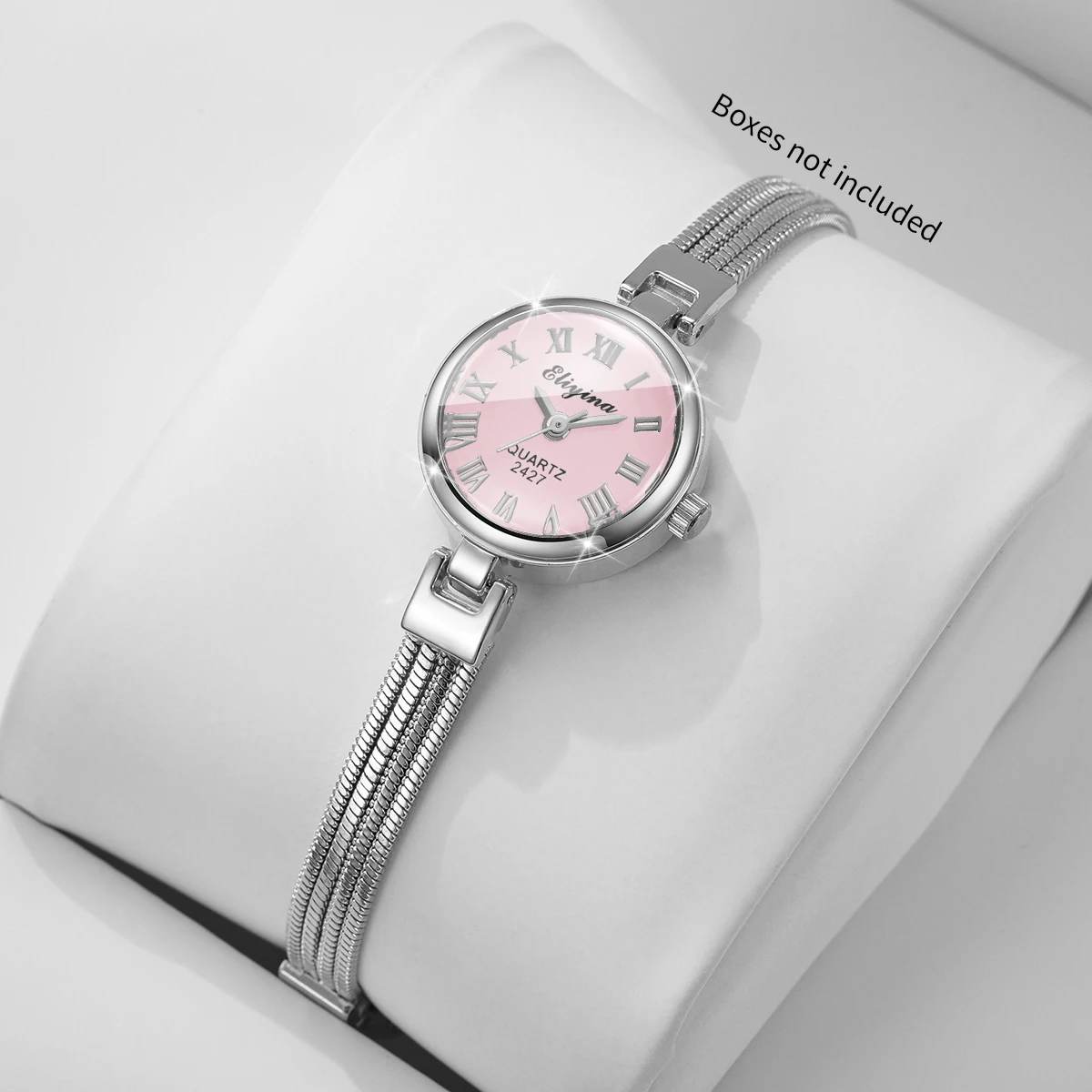 Jewelry Watches For Women - Modische Damen-Quarzuhr mit rosa Roma-Zifferblatt, silberfarbenem,