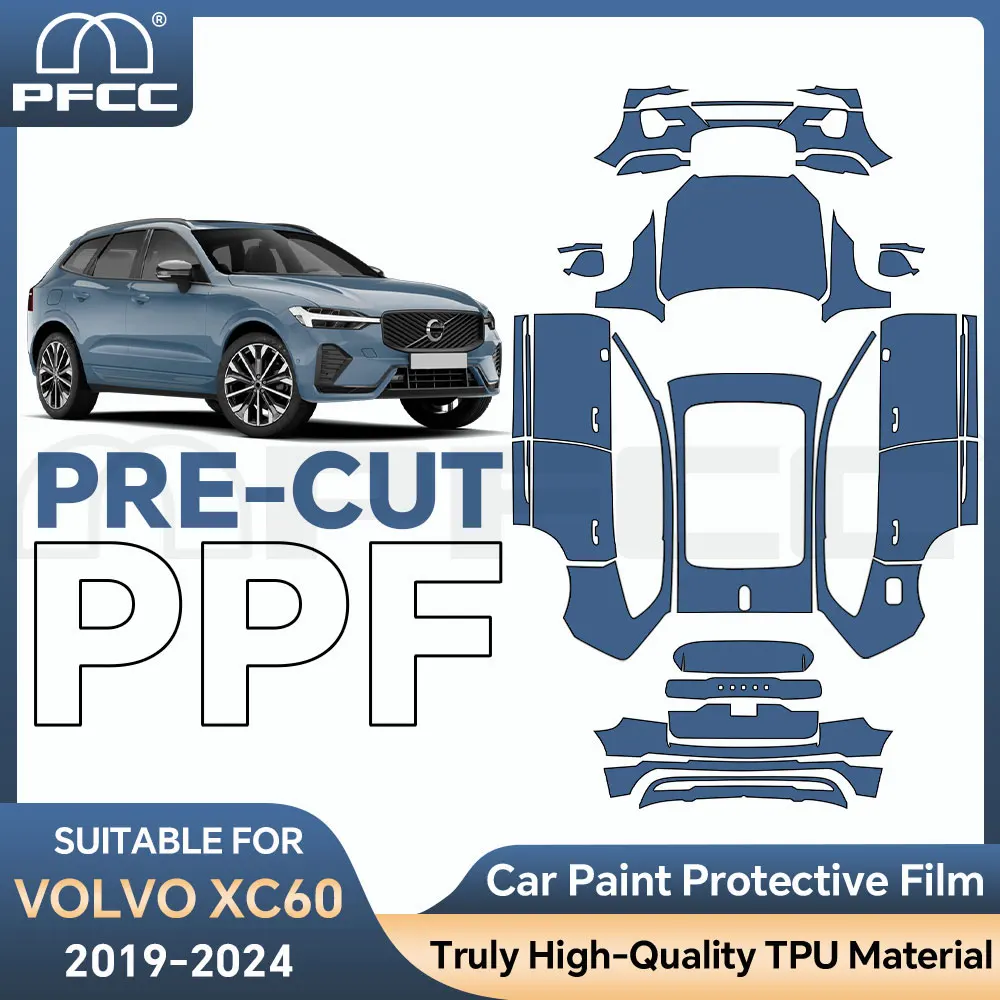

Автомобильные аксессуары для Volvo XC60 2022-2024, предварительно вырезанная защитная пленка из ТПУ, полный автомобильный комплект против царапин, внешний комплект PPF 8,5 толщины
