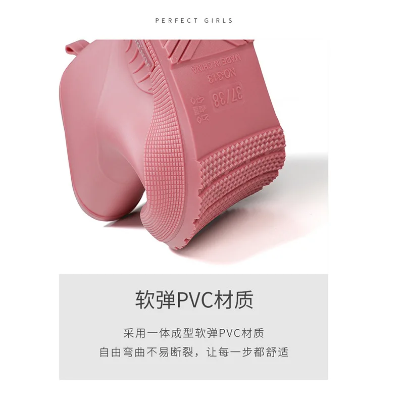 Casual Wear-Resistant Car Wash Short Rain Boots for Women, PVC Waterproof and Non-Slip Fleece-Lined Rain Shoes for Women