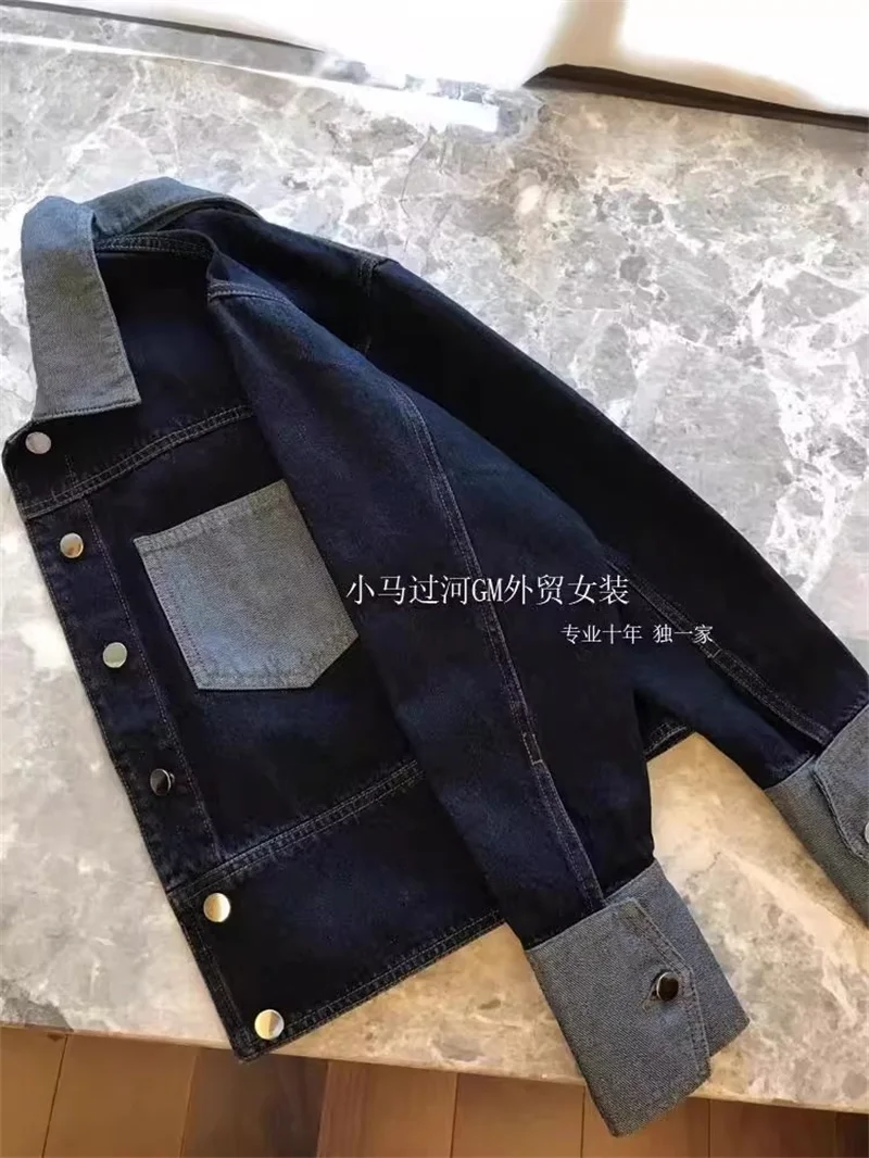 

A niche and personalized washed contrasting collar short denim jacket for women in the spring and autumn of 2025, a versatile ca