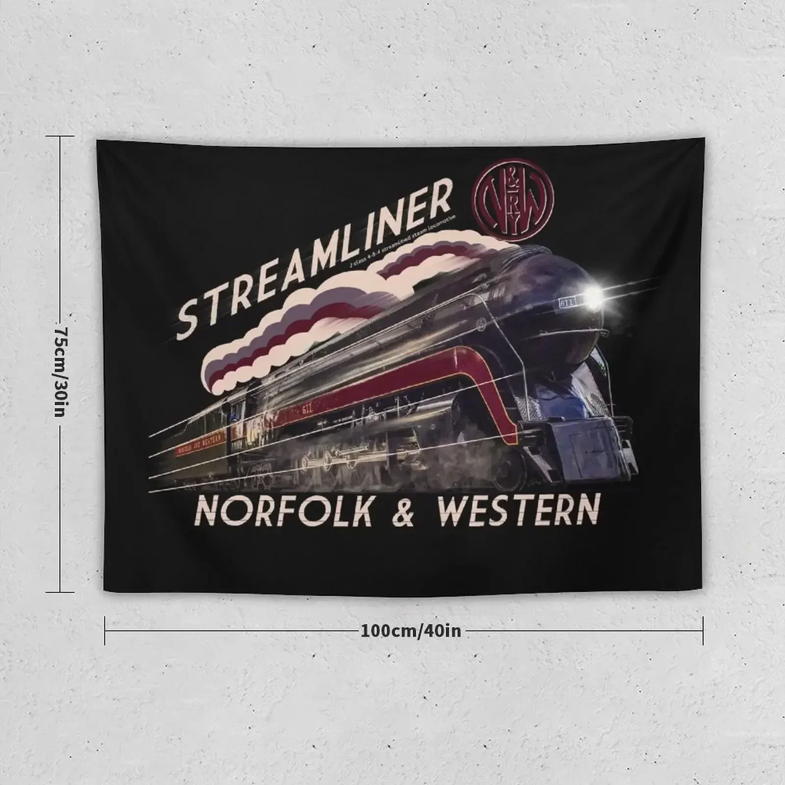 The Gorgeous Norfolk and Western Streamliner Steam Train Locomotive Engine Tapestry Hanging Wall Tapestry