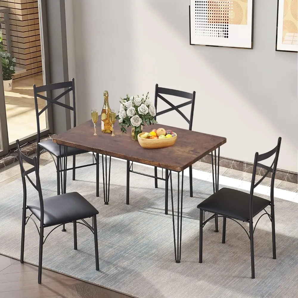 

Dining Table Set of Tables and Chairs for Dining Room Metal Steel Frame Bedroom Furniture Set Brown Apartment Chair Dinning Sets