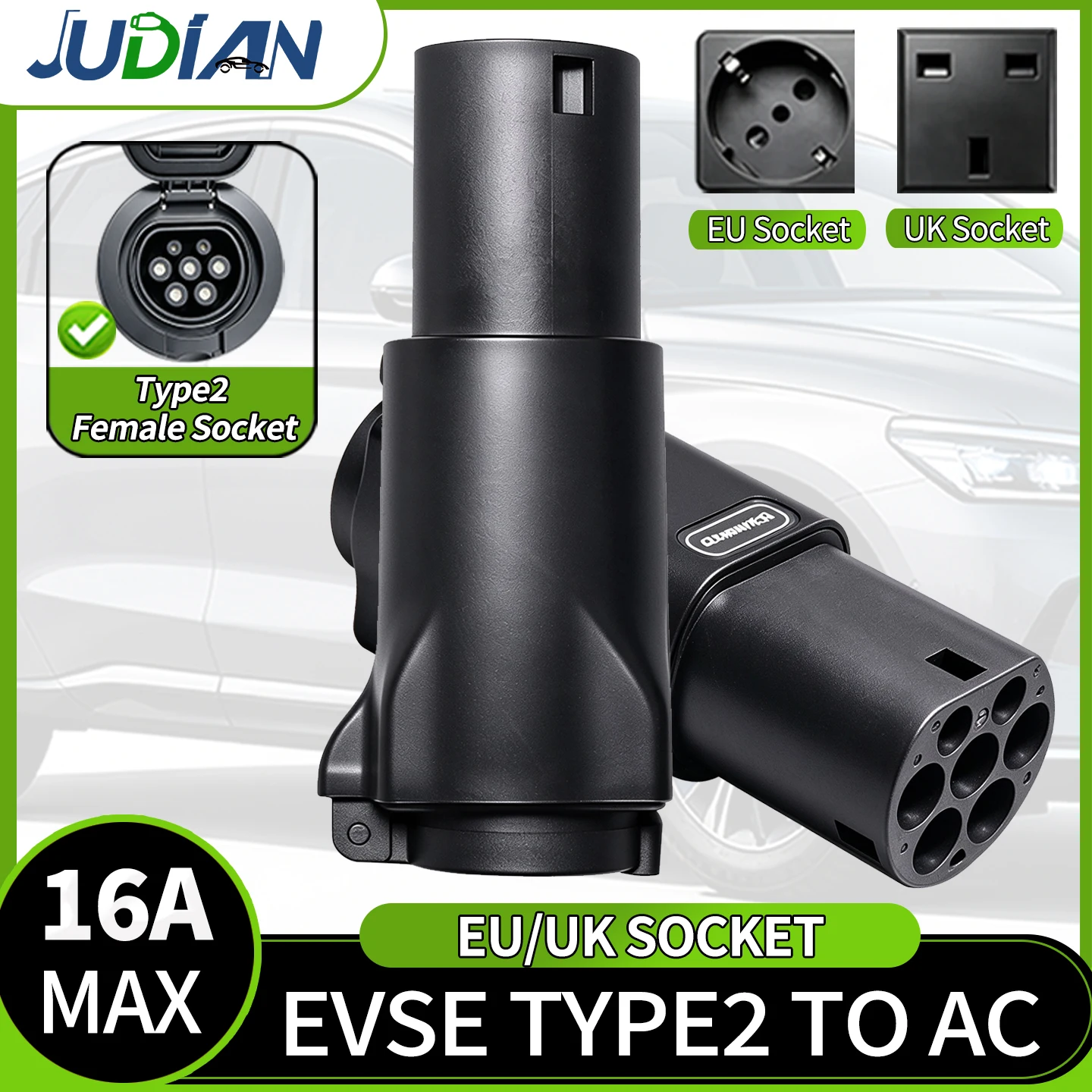 Type2 Male EV Adapter to Schuko Female Outlet 220V Take Power from Type2 EV Charging Station Electric Vehicle Charger Converter