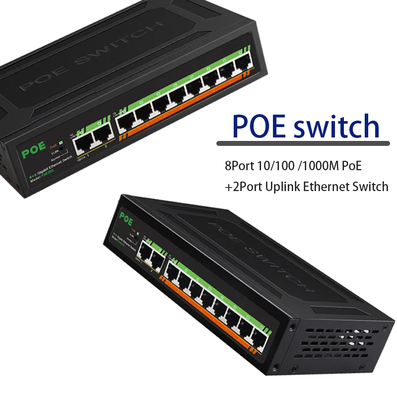 

2+8 port VLAN POE switch game RJ45 Hub Gigabit Ethernet Network Switch Built-in power supply Internet Splitter 10/100/1000mbps