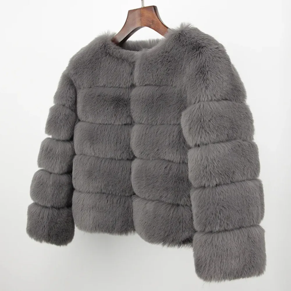 2023 Faux Fur Coat New Winter Jacket Women Elegant Thick Luxury Brand Warm Outerwear Street wear Fake Fox Rabbit Fur Fashion