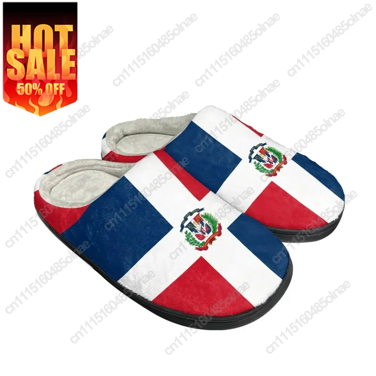 Winter Women Cotton Slippers Dominican Republic Flag Household Indoor Warm Slides Non-Slip Home Couple Footwear Print On Demand