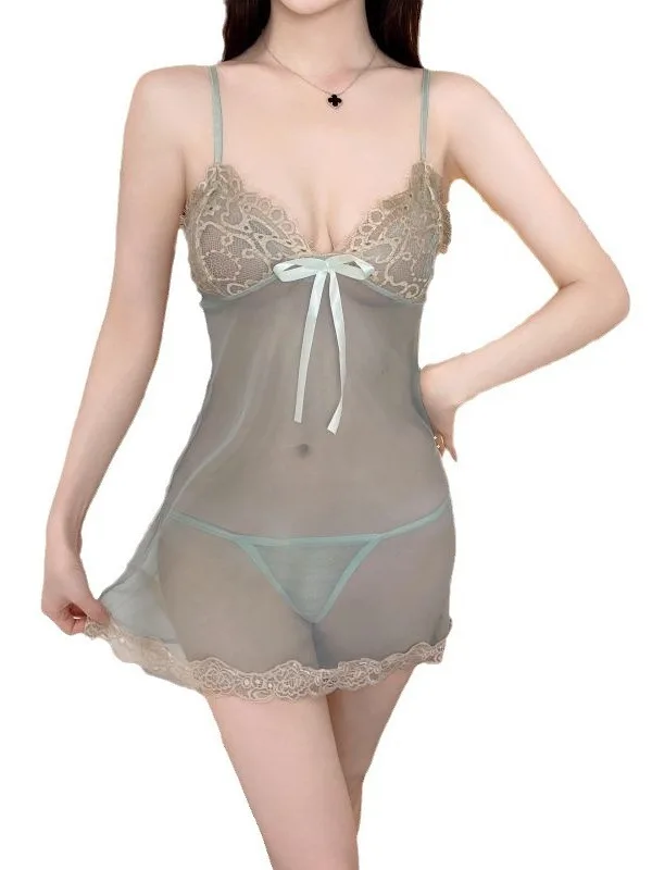 เสื้อกล้ามคอวีเซ็กซี่ไซส์ใหญ่พิเศษชุดนอนลูกไม้เย็บปะติดปะต่อกันชุดเครื่องแบบสตรี KRG5หรูหรา