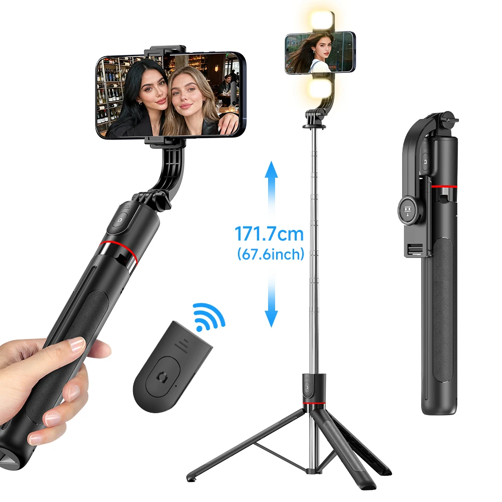 AXNEN F15 Perche Selfie Trépied 68” avec Télécommande Sans Fil, Support Téléphone Réglable pour iPhone Android, Idéal pour Vlogs et Tournages