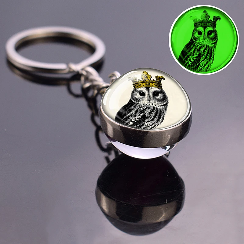 Esspoc Luminous Anime Key Chain Charms Owl Glass Dome Keychains Key Rings for Women Girls Party Gift Glow in Dark Dropshipping