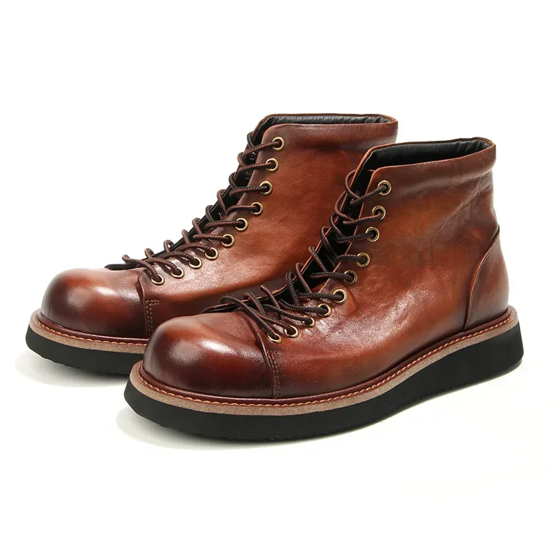 Handmade Real Cow Leather Men Ankle Boots Autumn Winter Dress Shoes Vintage British Tooling Desert Boots Motorcycle Boots Work