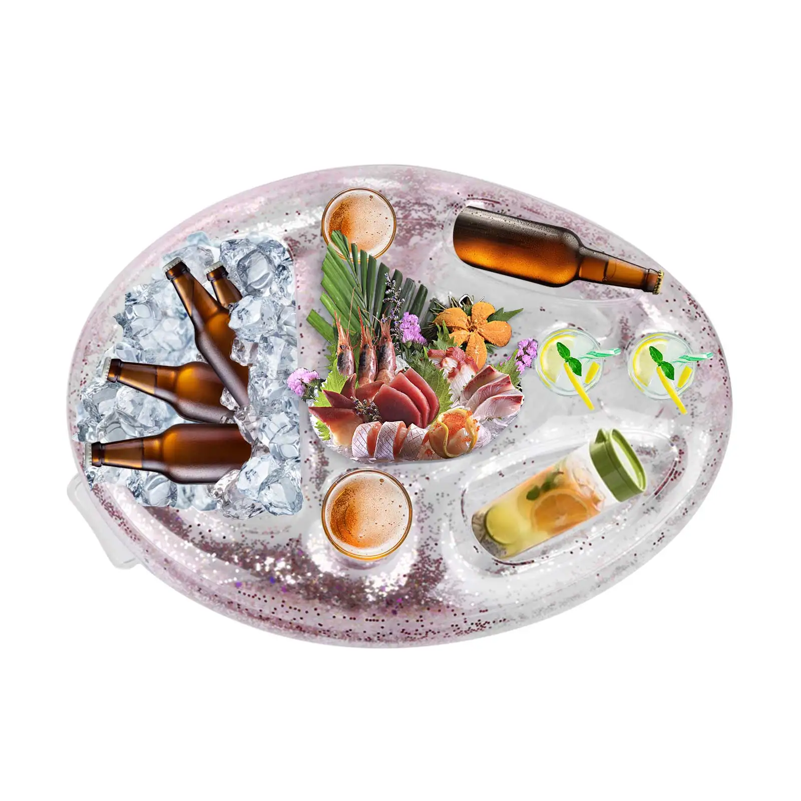 

9 Holes Inflatable Floating Drink Holder Transparent PVC Pool Floating Tray Cup Holder Fruit Snack Serving Tray for Pool Party