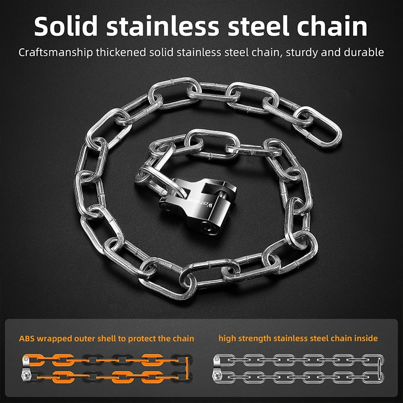 WEST BIKING Thicken Bicycle Chain Lock Safety Anti-theft Steel Chain Cycling Lock MTB Road Bike Motorcycle Scooter Heavy Lock