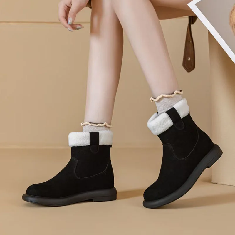 

XMWRLW 2025 Winter Women Snow Boots Genuine Leather Warm Plush Female Winter Ankle Boots Women Rubber Sole Snow Boot Shoes