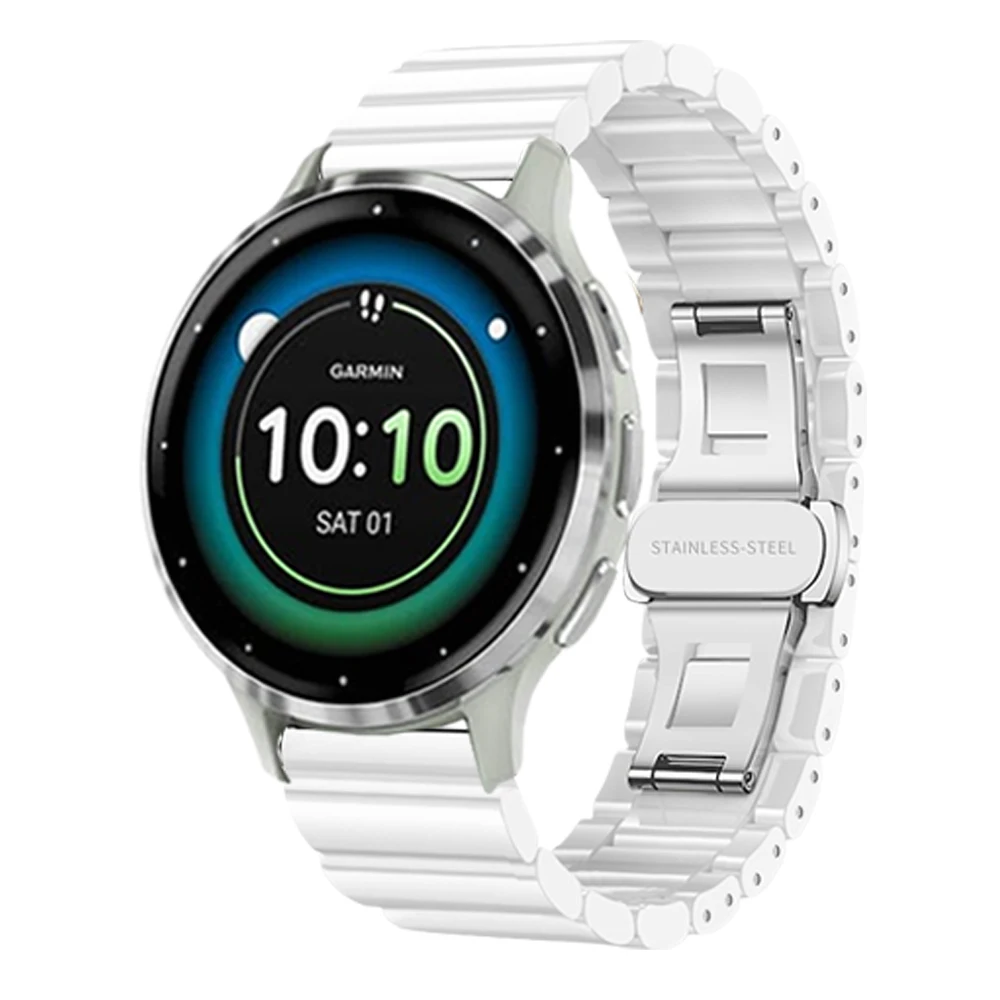 18mm Ceramic Replace Band for Garmin Forerunner 255S 265S/Move 3S/Vivomove 3S Bracelet for Garmin Active S Butterfly Clasp Strap