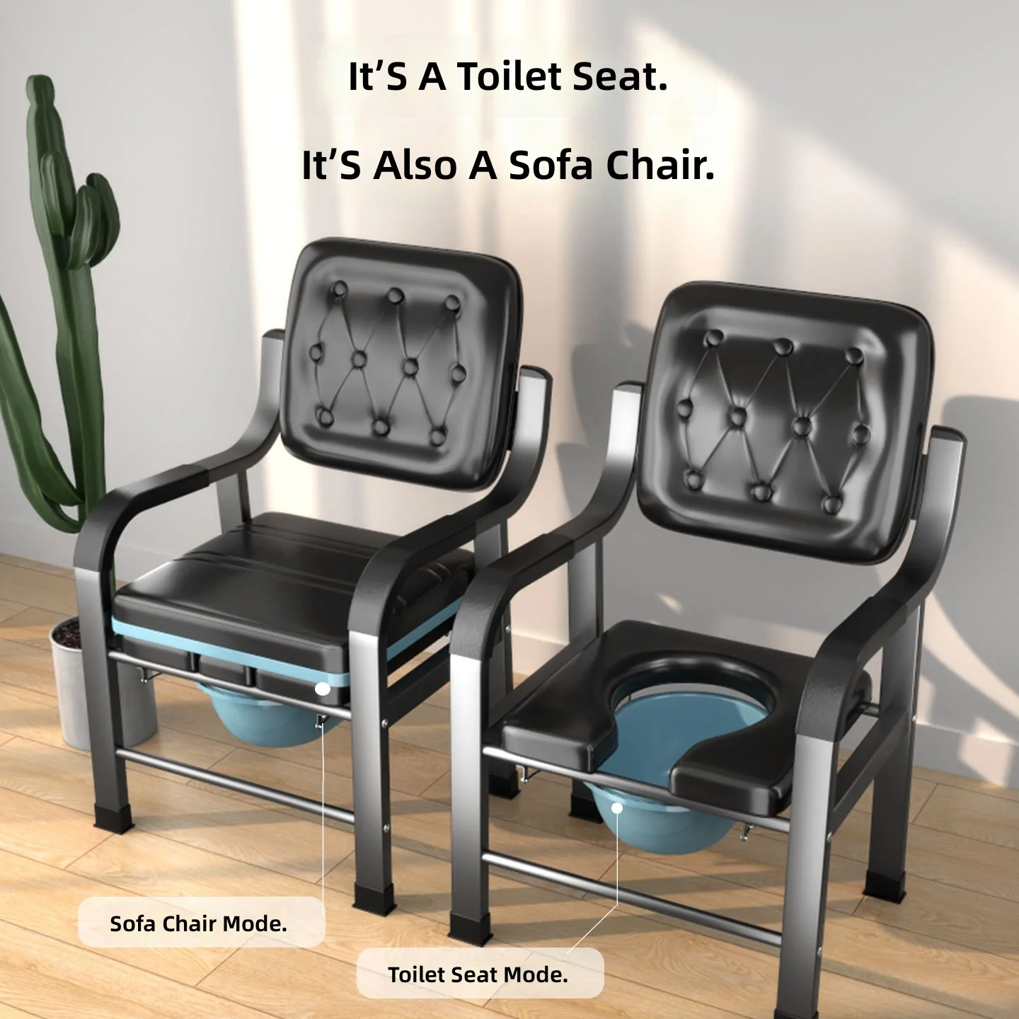 Portable Toilet Chair, Sturdy Mobile Commode for Elderly Adults Pregnant Women, Home Use, Easy to Move and Clean