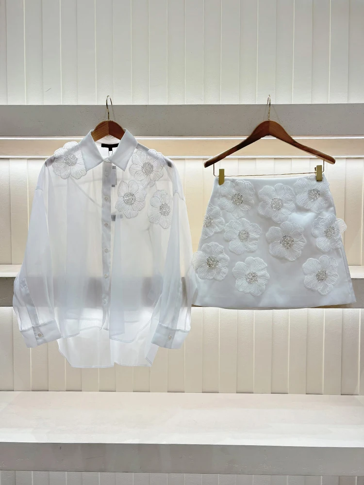 

Ele High Waist A-Line Skirt with Embroidered Flower And Sequin Detailing on Satin Fabric Commute Sle ort Skirt