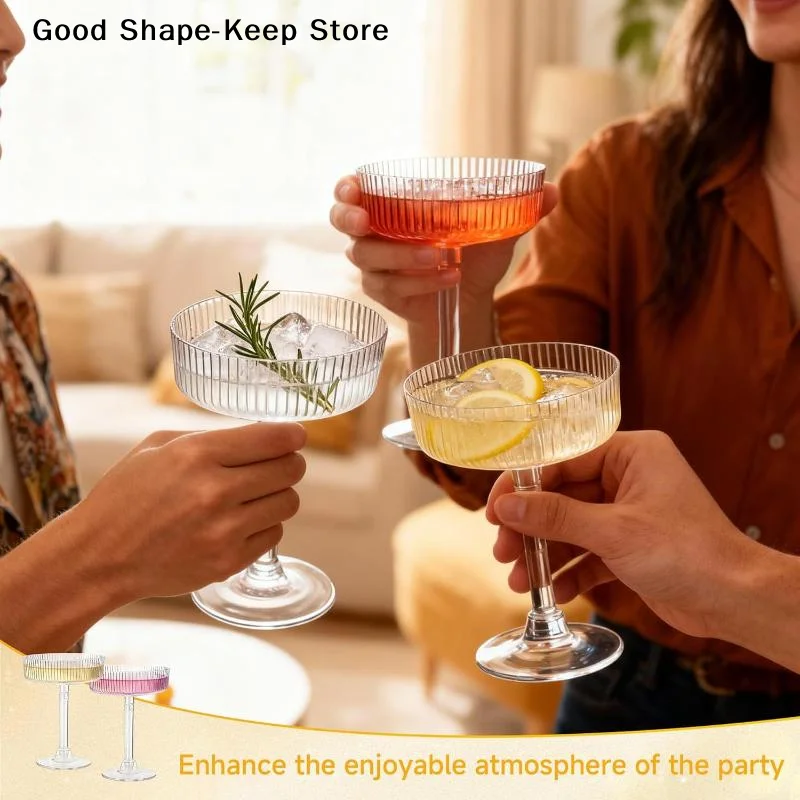daily10Pcs Plastic Martini Glasses Dessert Cup Clear Toasting Flutes For striped style Weddings Celebrations Home Bar Usage