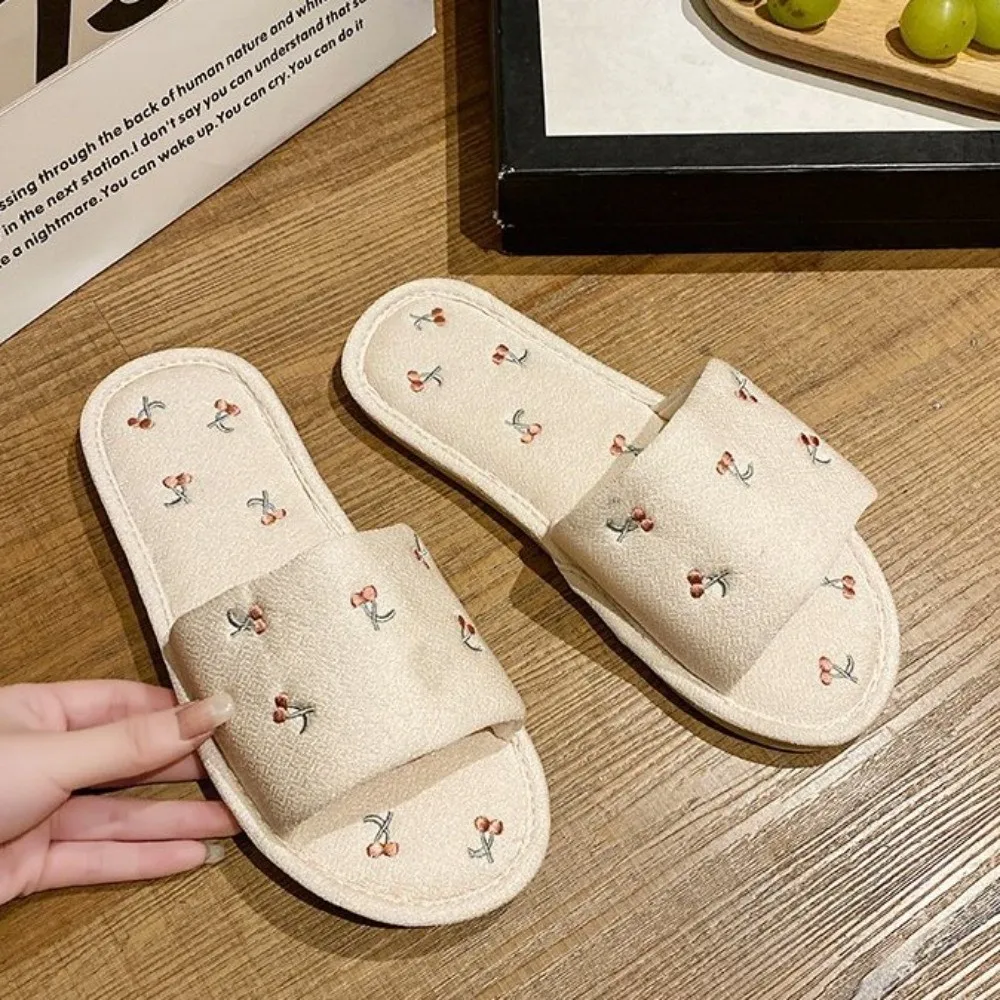 

Cartoon Cherry Cotton Linen Slippers Cherry Flat Bottomed Fruits Cherry Slippers Ins Style Anti Slip Korean Slides Sandals