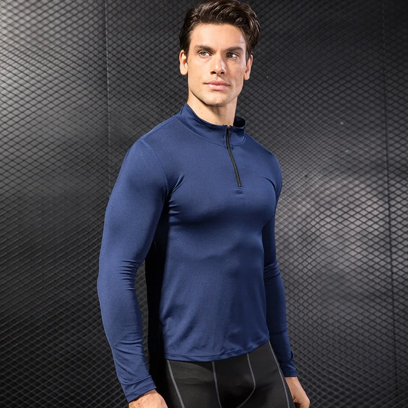 Men's Autum Sports Running Tops Fitness Running Training Long Sleeve Half Zipper Elastic Quick Dry Athletic Baselayer Undershirt