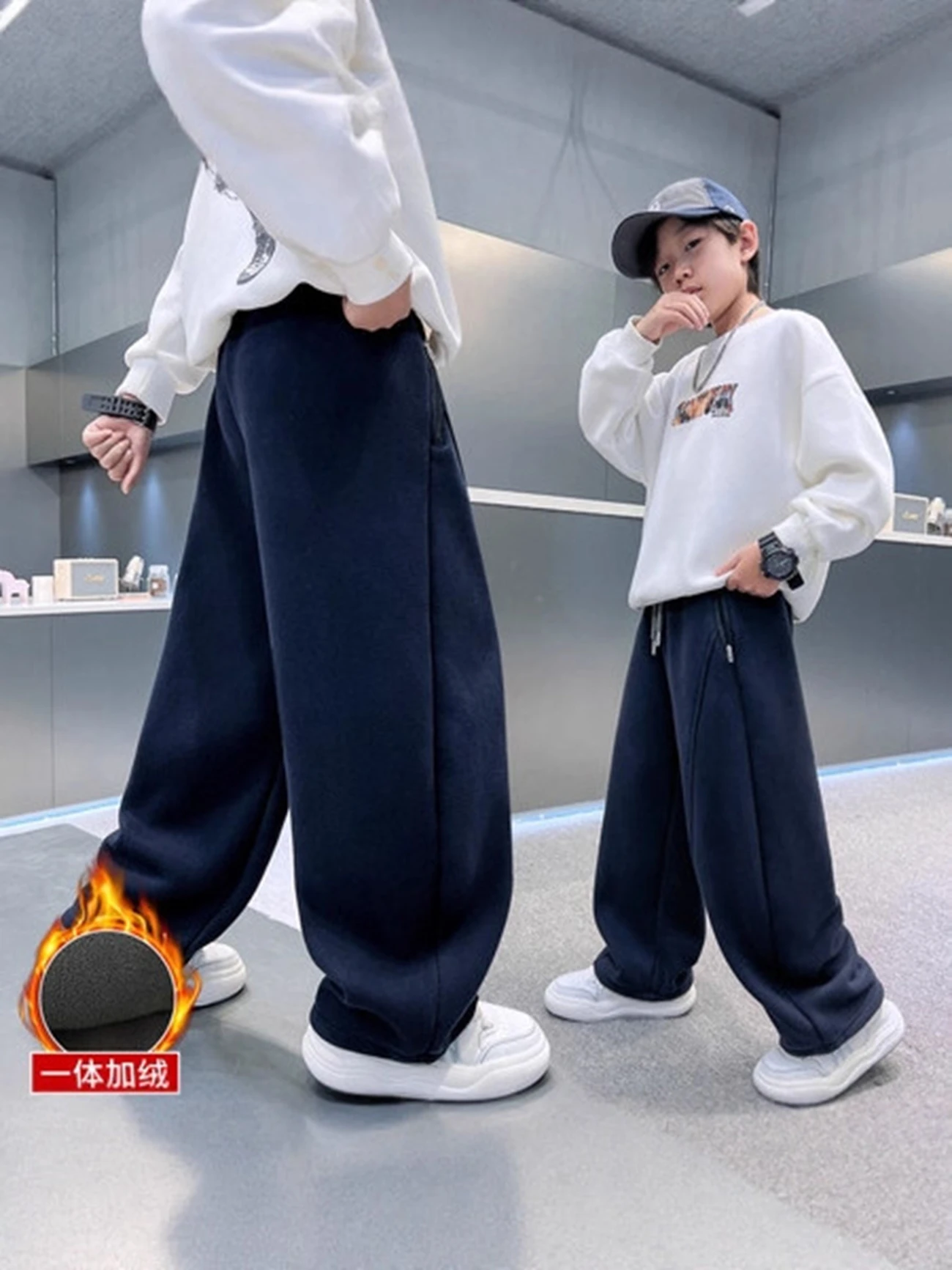 Children's Thick Fleece Velvet Pants Autumn Winter Loose Fit One Piece Casual Jeans Baby Boy Lantern Leg Tight Clothing