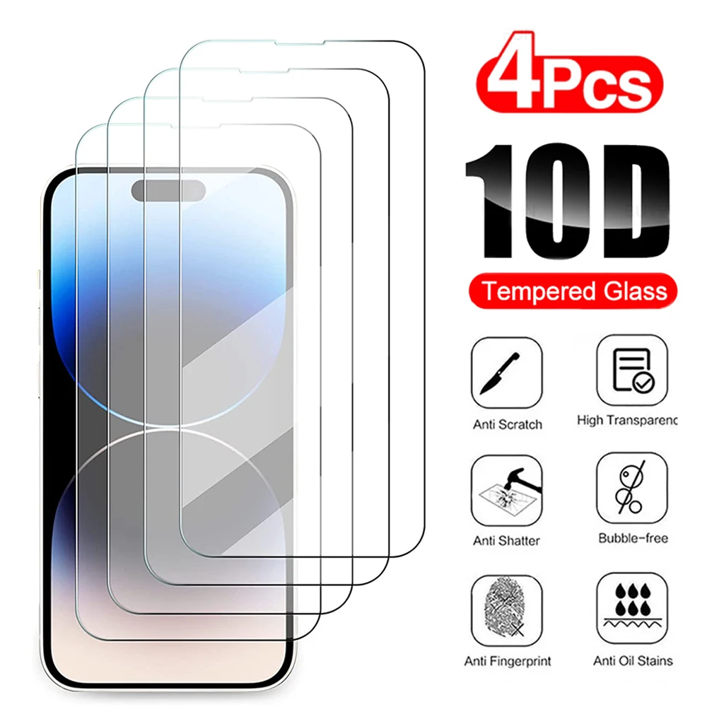 

4 PCS Full Coverage Screen Protector for IPhone 15 14 13 12 11 Pro Max Mini Case XR XS MAX 8 7 6 Plus HD Clear 9H Tempered Glass