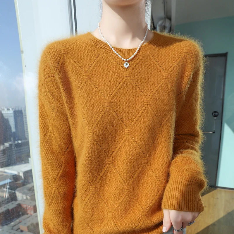 Autumn Winter New 100% Mink Cashmere Sweater Women's O-Neck Thick Knit Jumper Loose Twist Tops Fashion Knitted Warm Base Shirt