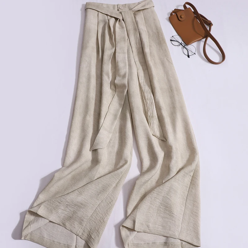 Women's Wide-leg Pants 2024 Summer New Loose Straight Pants Fashion Lace-up Dyeing High-waisted Casual Pants